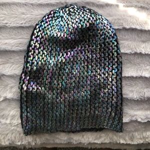 H&M rainbow metallic beanie